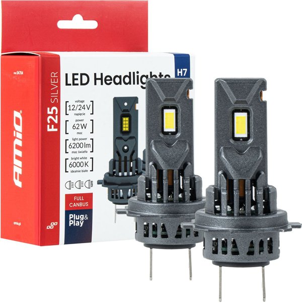 LED αυτοκίνητες λάμπες F25 Silver Full Canbus 62W H7 H18 12V 24V amio-04704