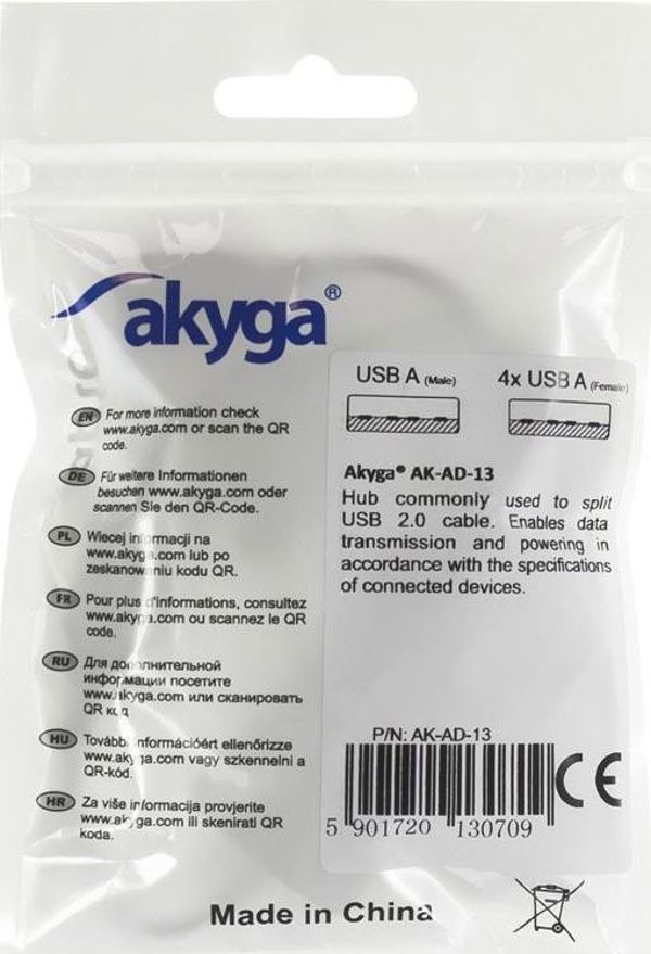 HUB USB Akyga 4x USB-A 2.0 (AK-AD-13)