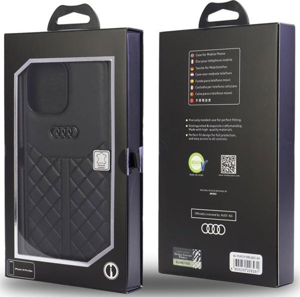 Audi Audi γνήσιο δέρμα iPhone 13 Pro Max 6,7" μαύρη/μαύρη σκληρή θήκη AU-TPUPCIP13PM-Q8/D1-BK