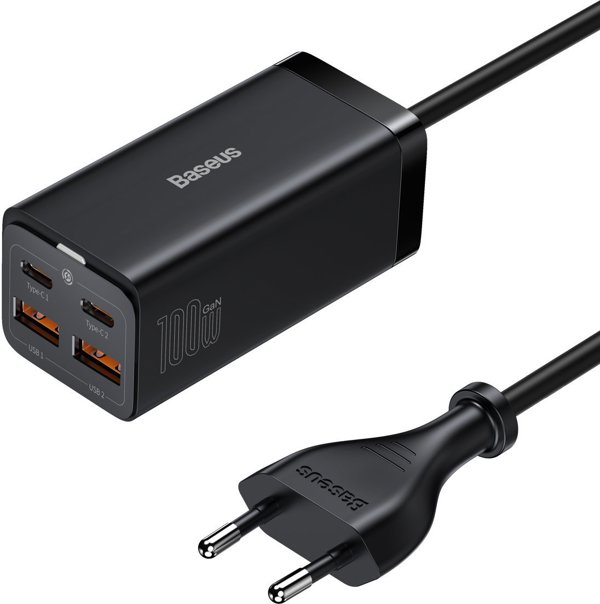 Φορτιστής Baseus Φορτιστής τοίχου Baseus GaN3 Pro 2xUSB-C + 2xUSB, 100W (μαύρη)