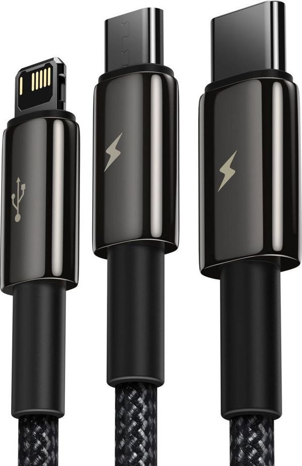 Καλώδιο USB Baseus USB-A - USB-C + microUSB + Lightning 1.5 m Μαύρο (CAMLTWJ-01)
