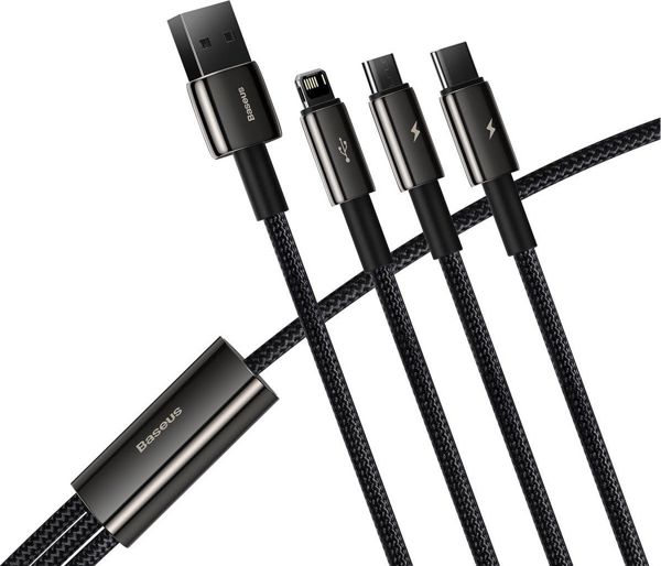 Καλώδιο USB Baseus USB-A - USB-C + microUSB + Lightning 1.5 m Μαύρο (CAMLTWJ-01)
