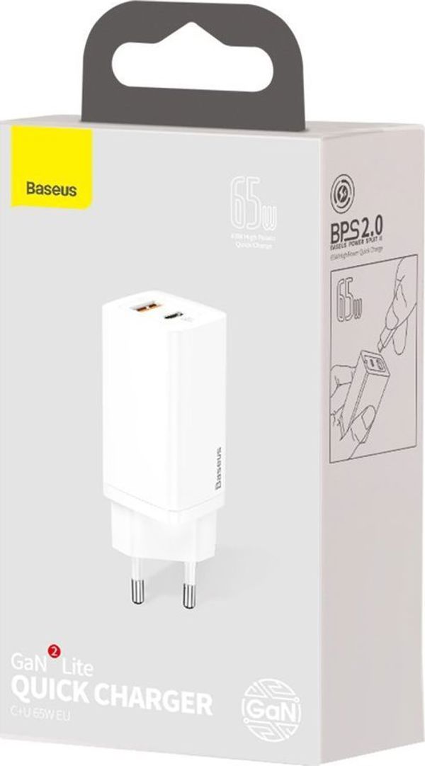 Baseus Φορτιστής Χωρίς Καλώδιο με Θύρα USB-A και Θύρα USB-C Λευκός (CCGAN2L-B02) (BASCCGAN2L-B02)
