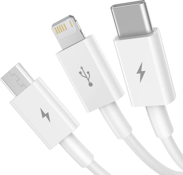 USB cable 3in1 Baseus Superior Series, USB to micro USB / USB-C / Lightning, 3.5A, 1.2m (white)