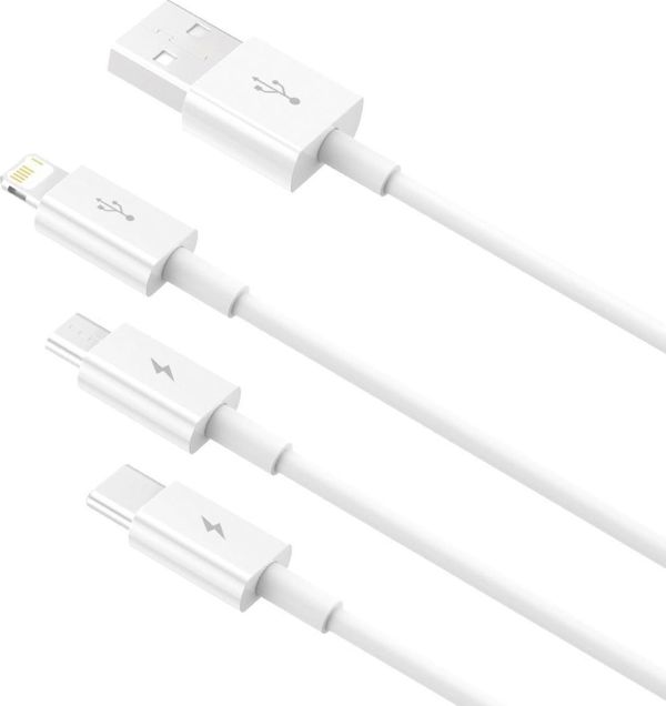USB cable 3in1 Baseus Superior Series, USB to micro USB / USB-C / Lightning, 3.5A, 1.2m (white)