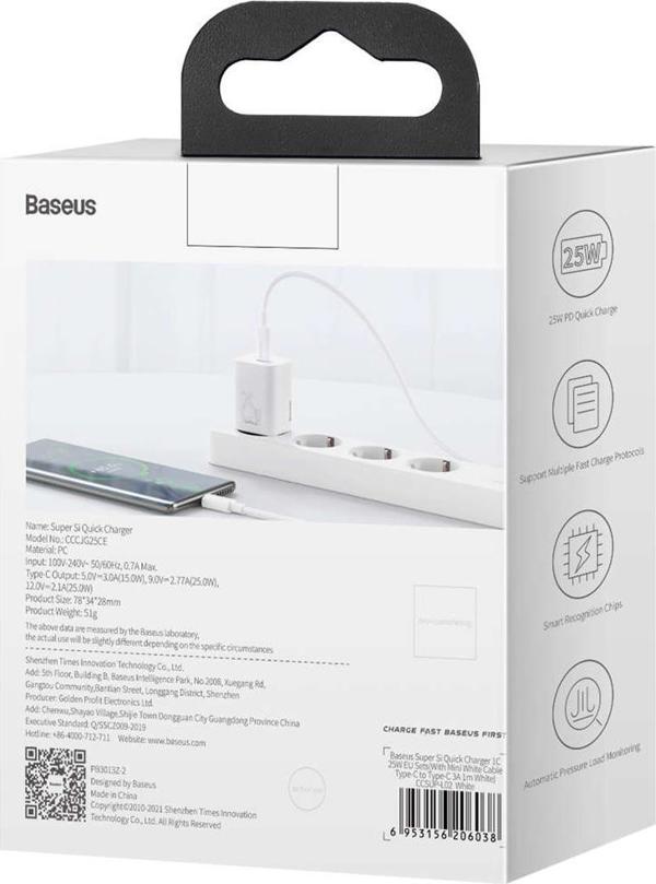 Φορτιστής Baseus Super Si 1x USB-C 3 A (BSU3037WHT)