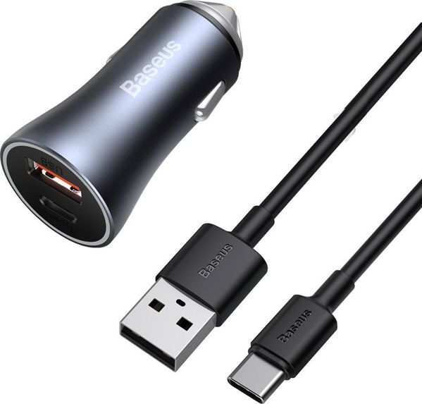Baseus Car Charger Golden Contactor Pro Dual Quick Charger U+C, PD 3.0, QC 4+, SCP FCP AFC (with USB - Type C 1m cable) Gray (TZCCJD-0G) (BASTZCCJD-0G)