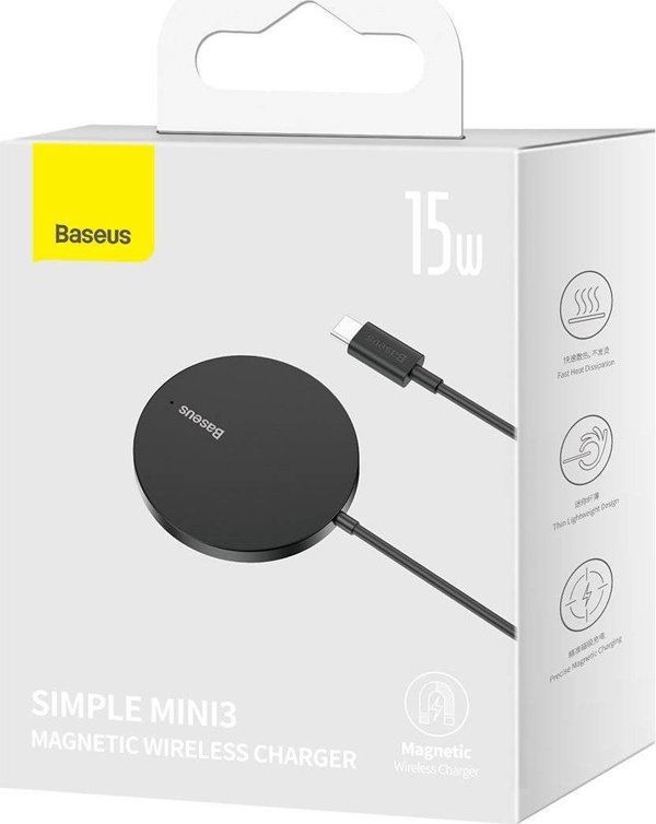Φορτιστής Baseus Ασύρματος φορτιστής Baseus Simple Mini3 MagSafe 15W (μαύρο)