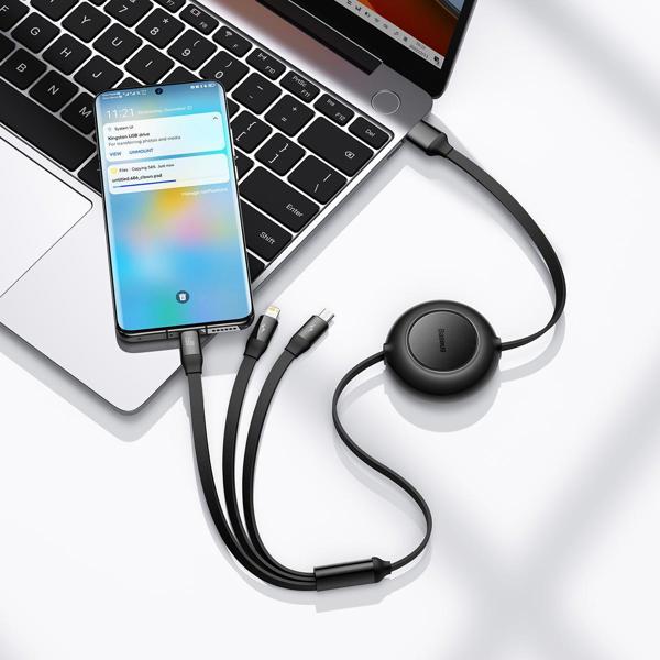 Καλώδιο USB Baseus USB-A - USB-C + microUSB + Lightning 1.1 m Μαύρο (BSU3355BLK)