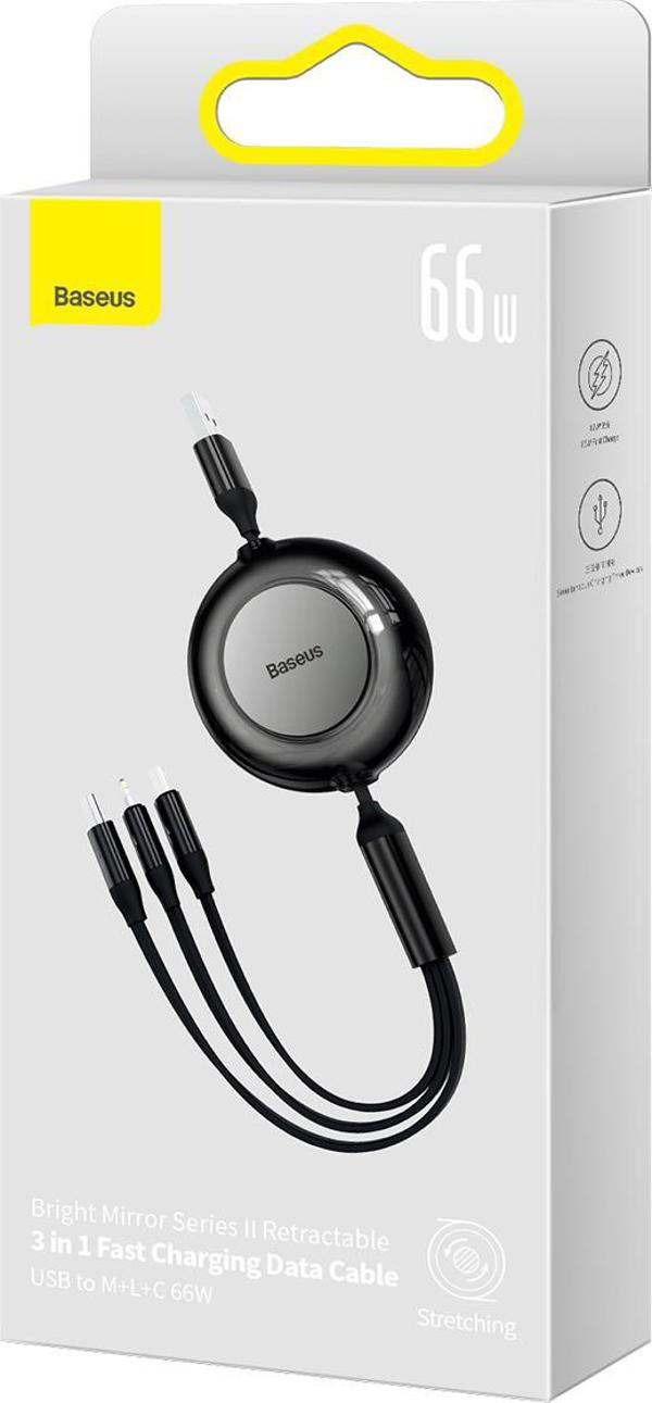 Καλώδιο USB Baseus USB-A - USB-C + microUSB + Lightning 1.1 m Μαύρο (BSU3355BLK)