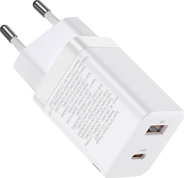 Baseus Φορτιστής Χωρίς Καλώδιο με Θύρα USB-A και Θύρα USB-C 30W Power Delivery Λευκός Super Si Pro (CCSUPP-E02) (BASCCSUPP-E02)