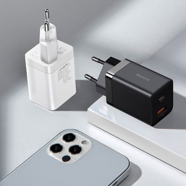 Baseus Φορτιστής Χωρίς Καλώδιο με Θύρα USB-A και Θύρα USB-C 30W Power Delivery Λευκός Super Si Pro (CCSUPP-E02) (BASCCSUPP-E02)