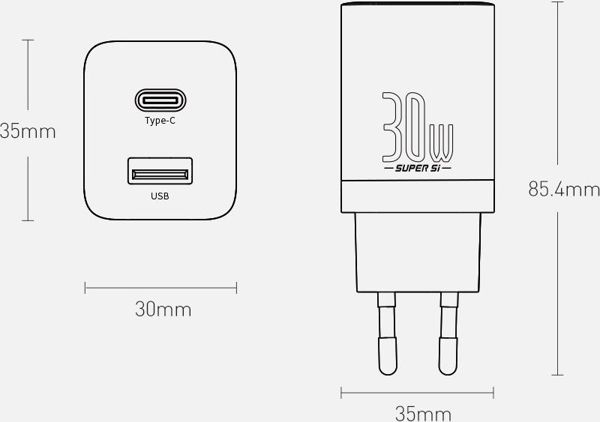 Baseus Φορτιστής Χωρίς Καλώδιο με Θύρα USB-A και Θύρα USB-C 30W Power Delivery Λευκός Super Si Pro (CCSUPP-E02) (BASCCSUPP-E02)