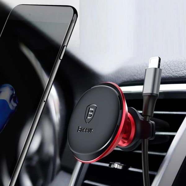 Baseus car holder magnetic with cable clip red new2 air vent 6932172648770