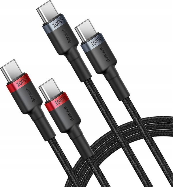 Cable Baseus Cafule USB-C do USB-C 100W, 1m, 2-Pack (Red-Black, Gray-Black)