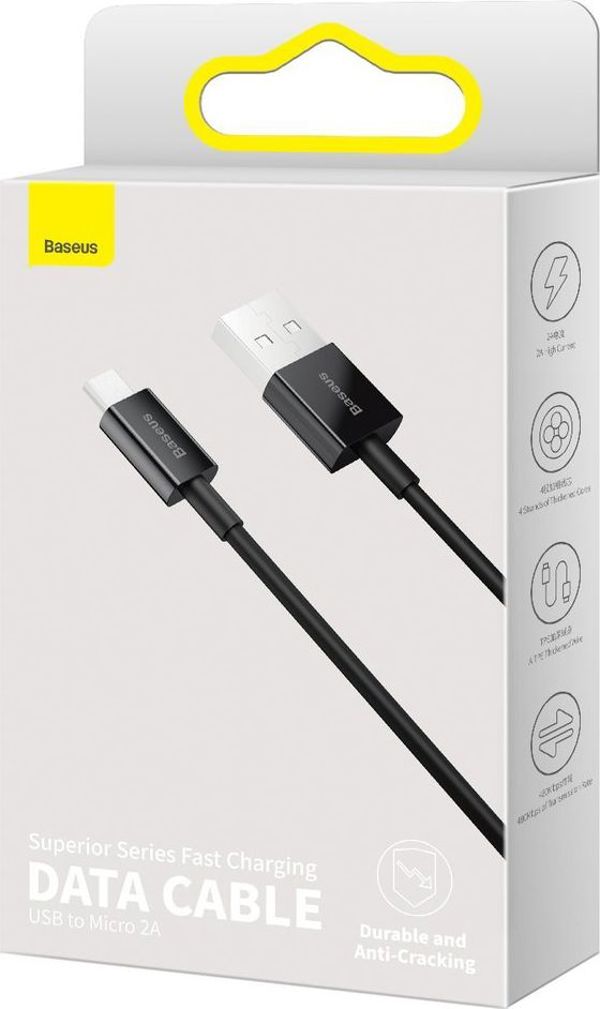 Καλώδιο USB Baseus USB-A - microUSB 2 m Μαύρο (BSU2823BLK)