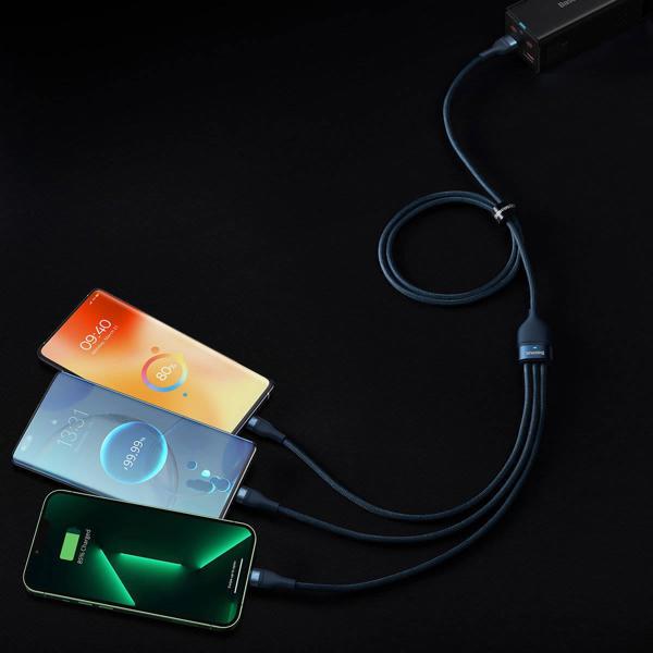 Καλώδιο USB Baseus USB-A - USB-C + microUSB + Lightning 1.2 m Μπλε (CASS030003)