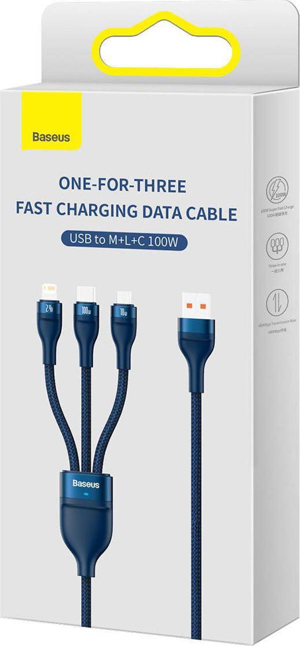 Καλώδιο USB Baseus USB-A - USB-C + microUSB + Lightning 1.2 m Μπλε (CASS030003)