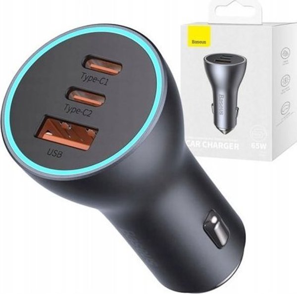 Baseus Golden Contactor Pro car charger, 2x USB-C, 1x USB, 65W (gray)