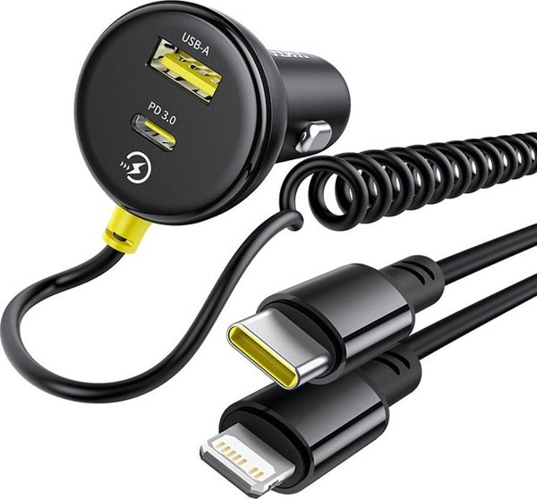 Baseus Circular Plastic Car Charger (U+C) + (C&L) Cable 60W Cosmic Black 6932172677183