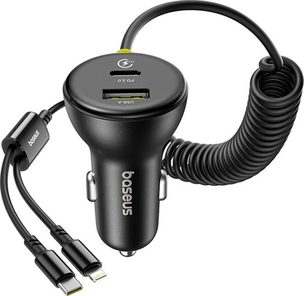 Baseus Circular Plastic Car Charger (U+C) + (C&L) Cable 60W Cosmic Black 6932172677183