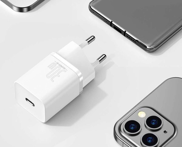 Baseus Φορτιστής Χωρίς Καλώδιο με Θύρα USB-C 30W Power Delivery Λευκός (Super Si) (CCSUP-J02) (BASCCSUPJ02)