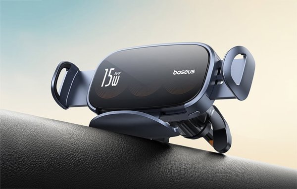 Baseus LightChaser Series Triple-Coil Wireless Charging Electric Car Mount Cluster Black 6932172654306