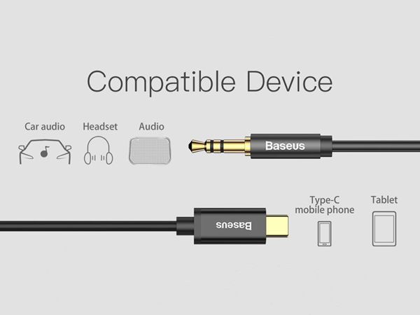 Καλώδιο USB BASEUS USB-C - mini Jack 3.5 mm 1.2 m Μαύρο (30476-uniw)