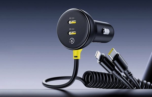 Φορτιστής αυτοκινήτου Baseus 60W 2xUSB-C + ενσωματωμένο καλώδιο USB-C, Lightning (Μαύρη)