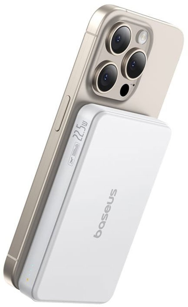 Powerbank Baseus Airpow II 10000mAh Qi2 με MagSafe 22,5W με καλώδιο Baseus Simple Series USB-C - USB-C 20V/3A (30cm) - λευκό