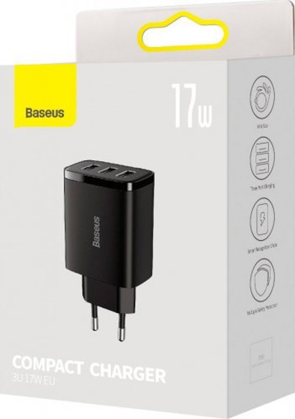 Baseus Φορτιστής Χωρίς Καλώδιο με 3 Θύρες USB-A 17W Μαύρος (CCXJ020101) (BASCCXJ020101)