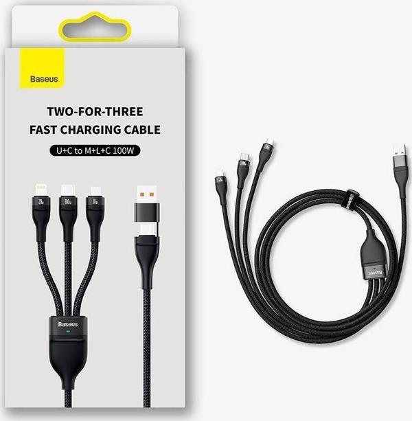 Καλώδιο USB Baseus USB-A + USB-C - USB-C + microUSB + Lightning 1.2 m Μαύρο (CASS030101)