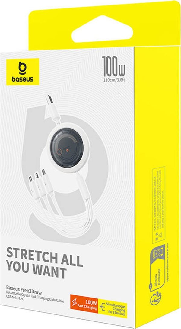 Καλώδιο USB Baseus USB-A - USB-C + microUSB + Lightning 1.1 m Λευκό (P10368700211-02)