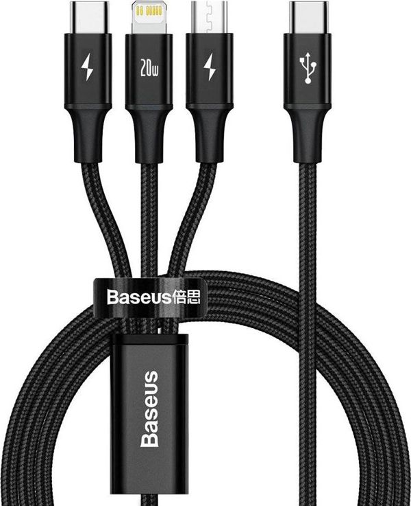 Baseus cable 3in1 Rapid PD USB-C - micro USB + Lightning + USB-C 1,5m black 20W 6953156204294