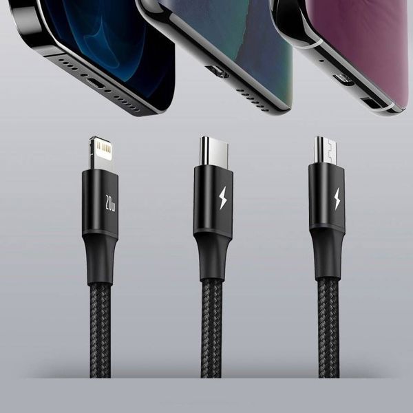 Baseus cable 3in1 Rapid PD USB-C - micro USB + Lightning + USB-C 1,5m black 20W 6953156204294