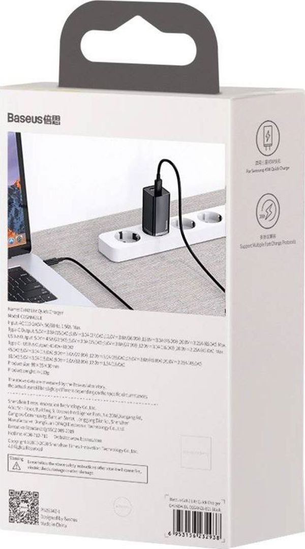 Baseus Φορτιστής Χωρίς Καλώδιο με Θύρα USB-A και Θύρα USB-C Quick Charge 3.0 Μαύρος (CCGAN2L-B01) (BASCCGAN2L-B01)