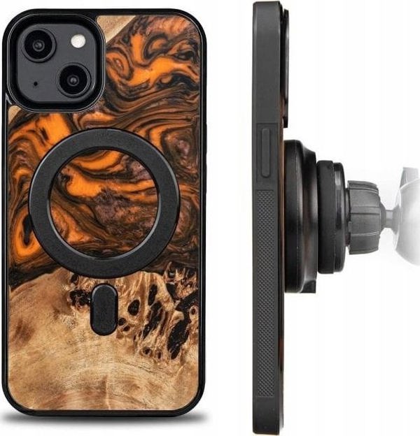 Θήκη από ξύλο και ρητίνη για iPhone 15 Plus MagSafe Bewood Unique Orange - πορτοκαλί-μαύρο