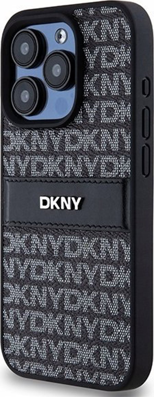 Case APPLE IPHONE 15 PRO DKNY Hardcase Leather Mono Stripe & Metal Logo (DKHCP15LPRTHSLK) black