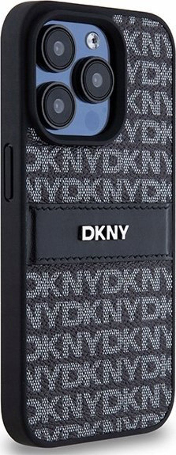 Case APPLE IPHONE 15 PRO DKNY Hardcase Leather Mono Stripe & Metal Logo (DKHCP15LPRTHSLK) black