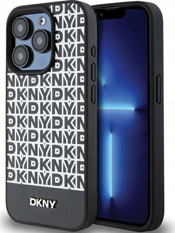 DKNY DKNY DKHMP15XPSOSPK iPhone 15 Pro Max 6.7" μαύρη σκληρή θήκη Δερμάτινο Τυπωμένο Σχέδιο Μεταλλικό Λογότυπο MagSafe