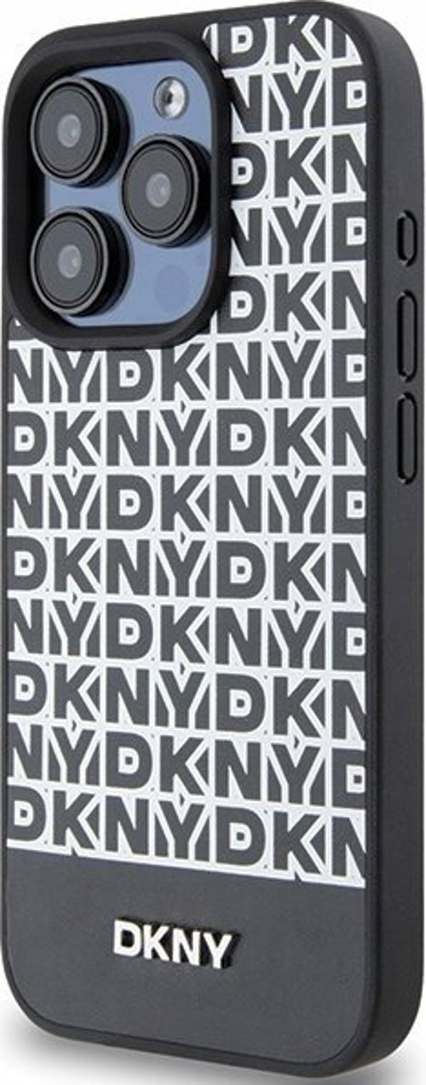 DKNY DKNY DKHMP15XPSOSPK iPhone 15 Pro Max 6.7" μαύρη σκληρή θήκη Δερμάτινο Τυπωμένο Σχέδιο Μεταλλικό Λογότυπο MagSafe