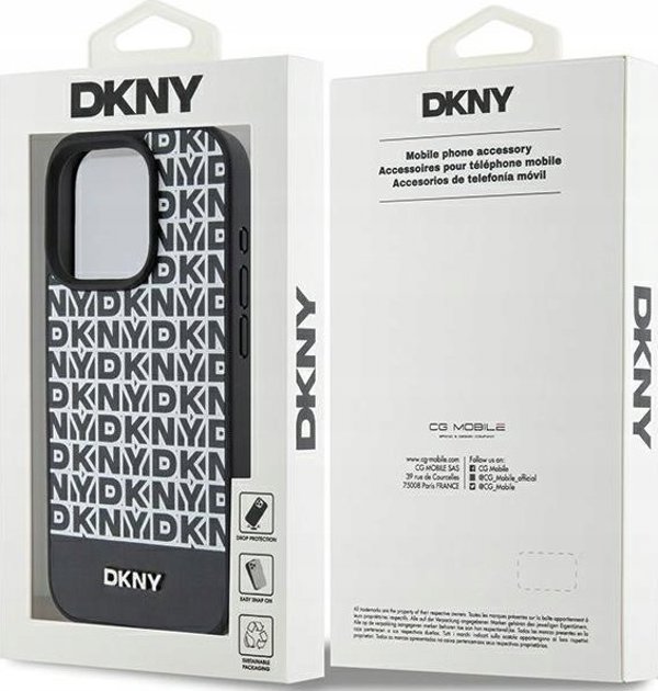 DKNY DKNY DKHMP15XPSOSPK iPhone 15 Pro Max 6.7" μαύρη σκληρή θήκη Δερμάτινο Τυπωμένο Σχέδιο Μεταλλικό Λογότυπο MagSafe