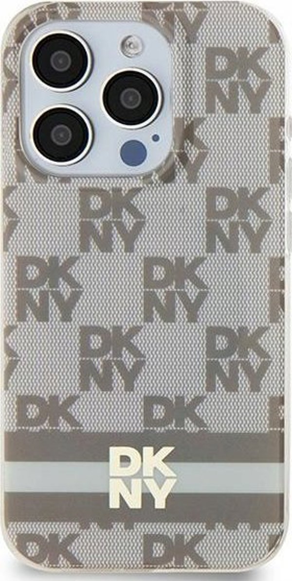 DKNY case for iPhone 15 6,1" DKHMP15SHCPTSE beige HC Magsafe pc tpu checkered pattern w printed stripes 3666339269494