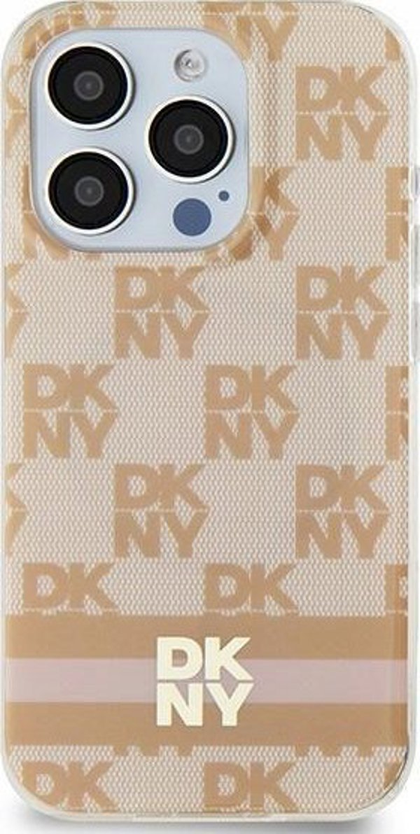 Case IPHONE 13 / 14 / 15 DKNY Hardcase IML Checkered Mono Pattern & Printed Stripes MagSafe (DKHMP15SHCPTSP) pink