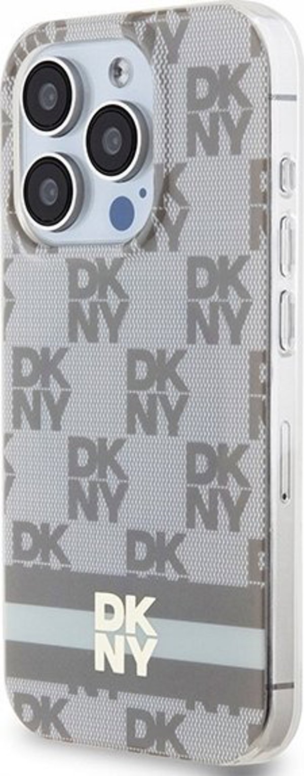 Case APPLE IPHONE 15 PRO MAX DKNY Hardcase IML Checkered Mono Pattern & Printed Stripes MagSafe (DKHMP15XHCPTSE) beige