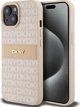 Case IPHONE 13 / 14 / 15 DKNY Hardcase Leather Mono Stripe & Metal Logo (DKHCP15SPRTHSLP) pink