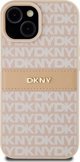 Case IPHONE 13 / 14 / 15 DKNY Hardcase Leather Mono Stripe & Metal Logo (DKHCP15SPRTHSLP) pink