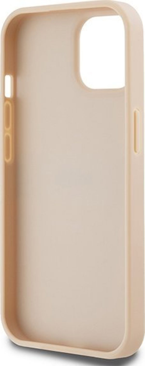 Case IPHONE 13 / 14 / 15 DKNY Hardcase Leather Mono Stripe & Metal Logo (DKHCP15SPRTHSLP) pink
