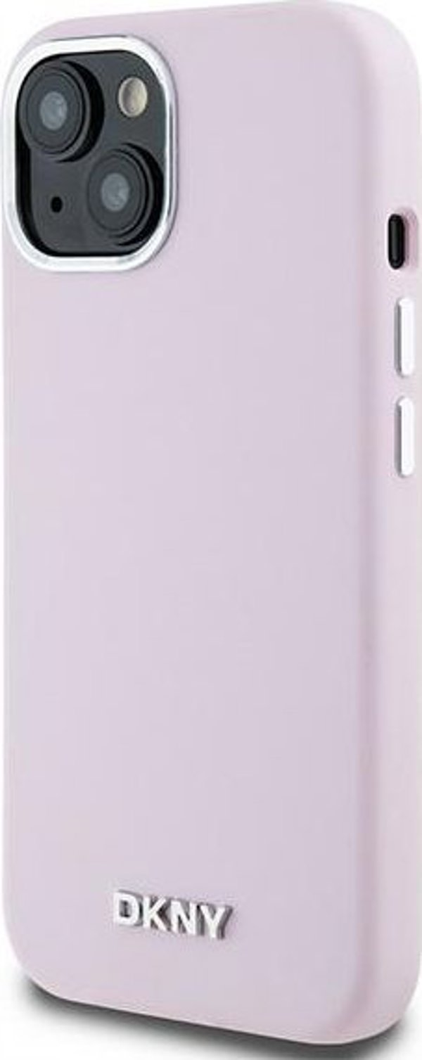 DKNY θήκη για iPhone 15 6,1" DKHMP15SSMCHLP ροζ HC Magsafe σιλικόνης με οριζόντιο μεταλλικό λογότυπο 3666339265854