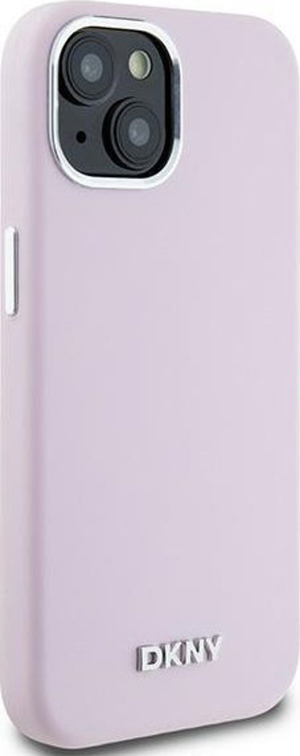 DKNY θήκη για iPhone 15 6,1" DKHMP15SSMCHLP ροζ HC Magsafe σιλικόνης με οριζόντιο μεταλλικό λογότυπο 3666339265854